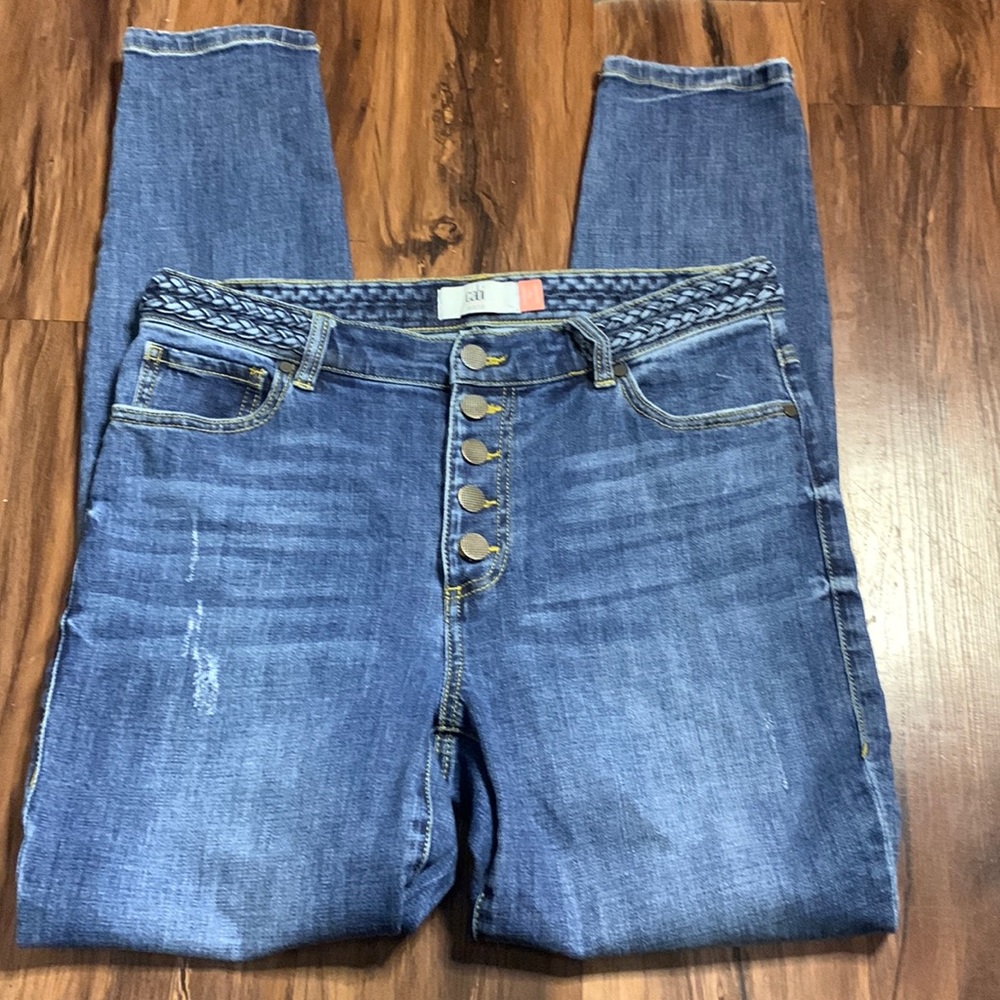 CABI Jeans Women's Button Fly High Rise Skinny BOHO size 10( 32x30) Distressed